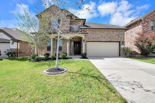 16111 Fairway Creek Cir, Crosby, TX 77532 - view of front of property featuring brick siding, concrete driveway, a garage, and a front lawn