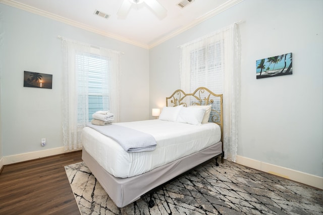 3529 Avenue S, Galveston, TX 77550 - bedroom featuring visible vents, crown molding, baseboards, and wood finished floors