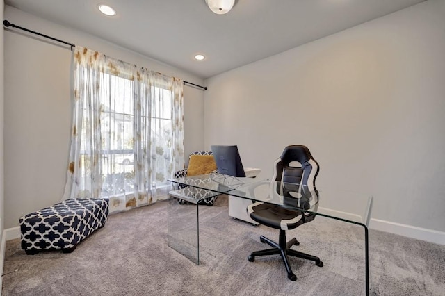 28902 Ridge Valley Ct, Fulshear, TX 77441 - carpeted home office featuring baseboards and recessed lighting