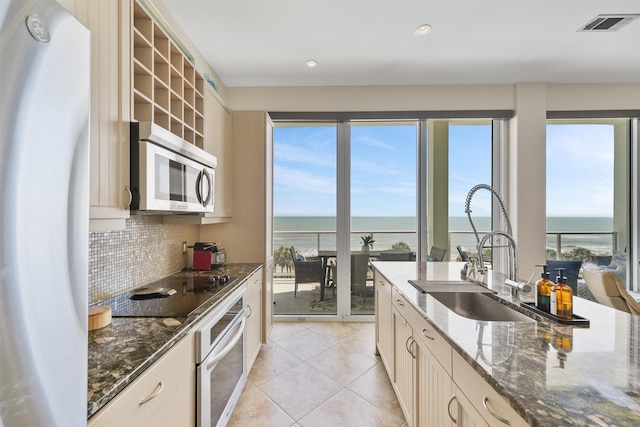 kitchen featuring a sink, stainless steel appliances, tasteful backsplash, and a healthy amount of sunlight