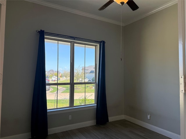 29431 Amber Meadows Ct, Katy, TX 77494 - empty room featuring wood finished floors, ornamental molding, baseboards, and ceiling fan