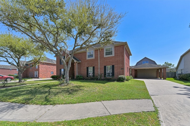 11204 Edwards Ave, Pearland, TX 77584 - traditional home with brick siding, driveway, a front yard, and a carport