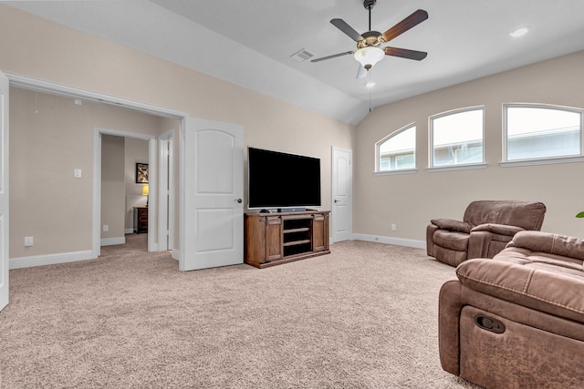 2316 Iron Ridge Ln, Friendswood, TX 77546 - living area with baseboards, a ceiling fan, light colored carpet, and visible vents