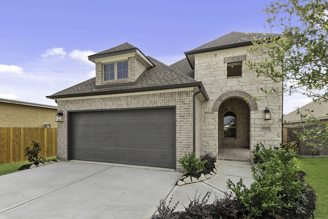 10403 Shining Dawn Way, Richmond, TX 77406 - french country home featuring roof with shingles, driveway, brick siding, and a garage