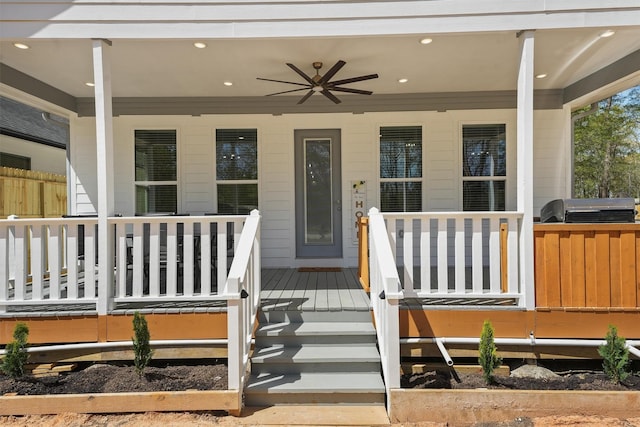 200 Canary St, Point Blank, TX 77364 - property entrance featuring a porch and ceiling fan