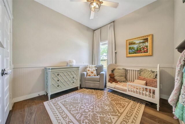 325 Bromley Square Dr, Montgomery, TX 77316 - living area featuring baseboards, a ceiling fan, wainscoting, and wood finished floors