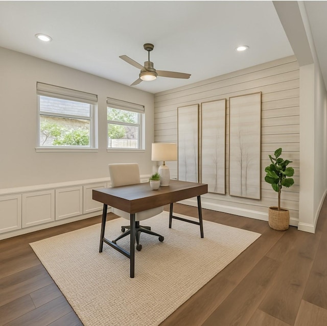 325 Bromley Square Dr, Montgomery, TX 77316 - office space featuring recessed lighting, dark wood finished floors, and ceiling fan