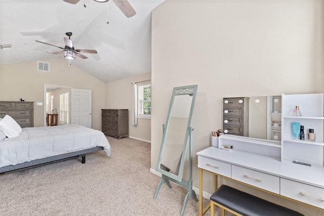 3358 County Road 172, Alvin, TX 77511 - bedroom featuring vaulted ceiling, a ceiling fan, light carpet, baseboards, and visible vents