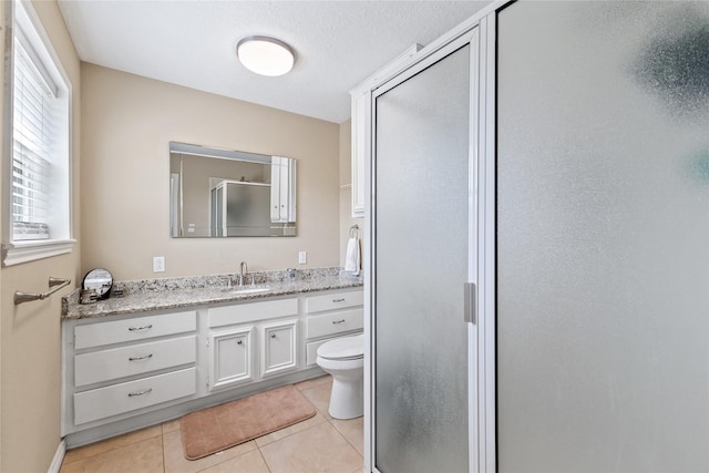 3358 County Road 172, Alvin, TX 77511 - bathroom featuring toilet, a stall shower, tile patterned floors, and vanity