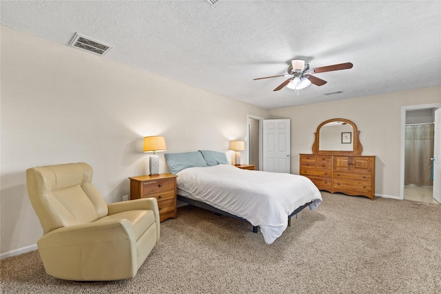 3358 County Road 172, Alvin, TX 77511 - bedroom featuring a textured ceiling, baseboards, visible vents, ceiling fan, and carpet