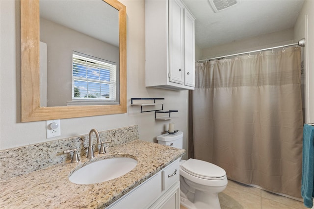 3358 County Road 172, Alvin, TX 77511 - full bath with a shower with curtain, tile patterned flooring, vanity, toilet, and visible vents