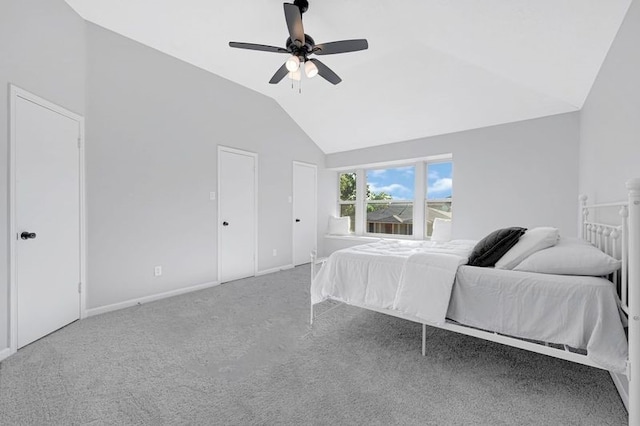 1410 Wesley Ln, Deer Park, TX 77536 - bedroom with lofted ceiling, carpet flooring, baseboards, and ceiling fan