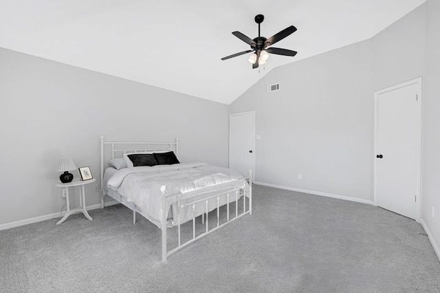 1410 Wesley Ln, Deer Park, TX 77536 - bedroom featuring carpet, vaulted ceiling, baseboards, and ceiling fan