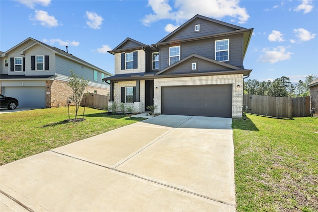 30208 Arnold Branch Dr, Magnolia, TX 77355 - traditional-style house with brick siding, fence, a front yard, and concrete driveway