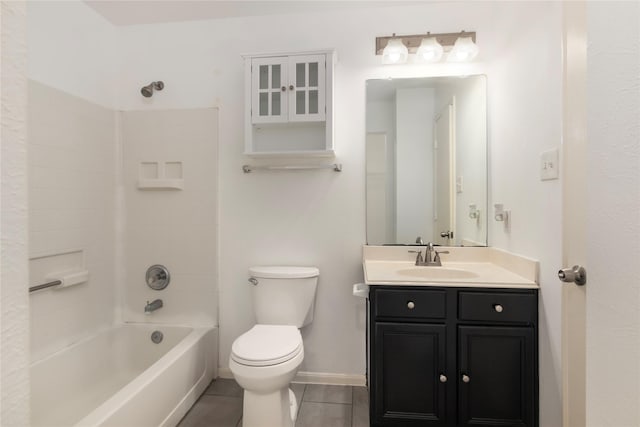 18911 Brownstone Mills Dr, Cypress, TX 77433 - bathroom with tile patterned flooring, vanity, toilet, bathtub / shower combination, and baseboards