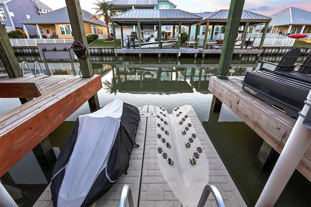 dock area featuring a water view