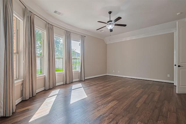 4210 Wentworth Dr, Fulshear, TX 77441 - unfurnished room with a ceiling fan, dark wood finished floors, baseboards, ornamental molding, and a smoke detector