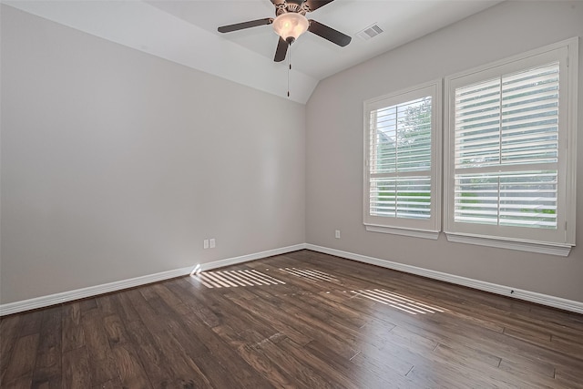 4210 Wentworth Dr, Fulshear, TX 77441 - spare room featuring ceiling fan, baseboards, vaulted ceiling, and dark wood finished floors