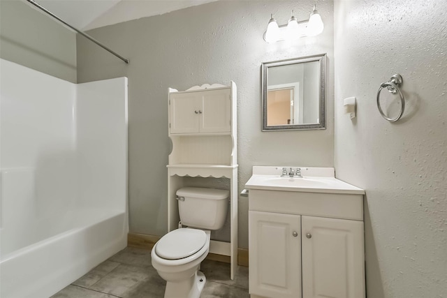 9610 Twin Oaks Dr, Manvel, TX 77578 - bathroom featuring toilet, vanity, tile patterned floors, and shower / tub combination