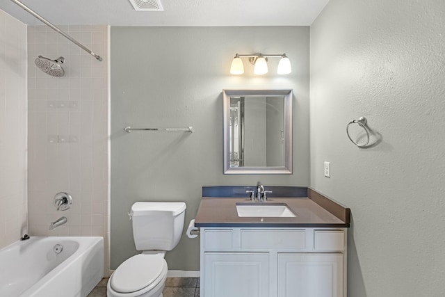 4810 Legends Bay Dr, Baytown, TX 77523 - full bathroom with vanity, visible vents, toilet, bathtub / shower combination, and tile patterned floors