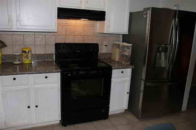 8722 Beau Monde Dr, Houston, TX 77099 - kitchen with fridge with ice dispenser, black electric range, under cabinet range hood, and white cabinets