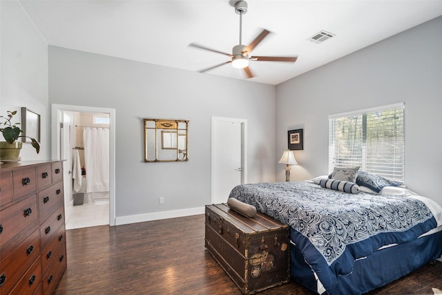 275 Pashun Ln, New Waverly, TX 77358 - bedroom with dark wood finished floors, baseboards, ceiling fan, and visible vents