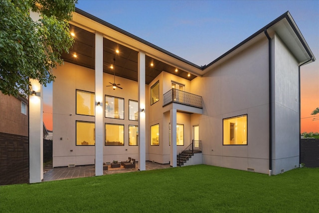 4670 Cedar St, Bellaire, TX 77401 - back of house featuring crawl space, a balcony, a lawn, and a patio