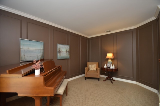 4242 Noble Oak Trl, Houston, TX 77059 - sitting room with a decorative wall, ornamental molding, and light carpet