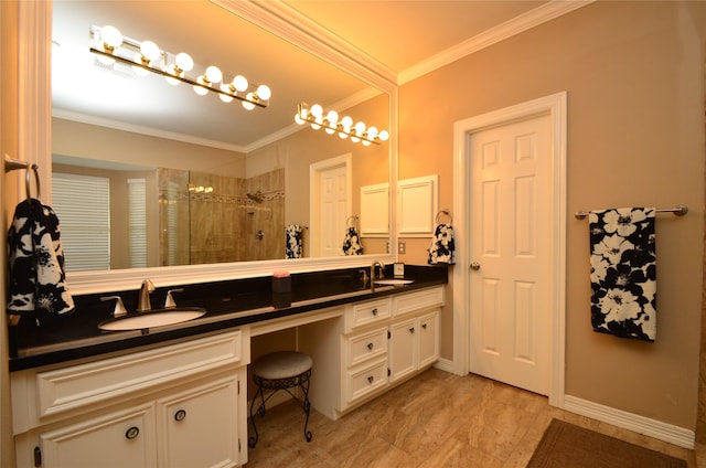 4242 Noble Oak Trl, Houston, TX 77059 - full bath with tiled shower, crown molding, and double vanity