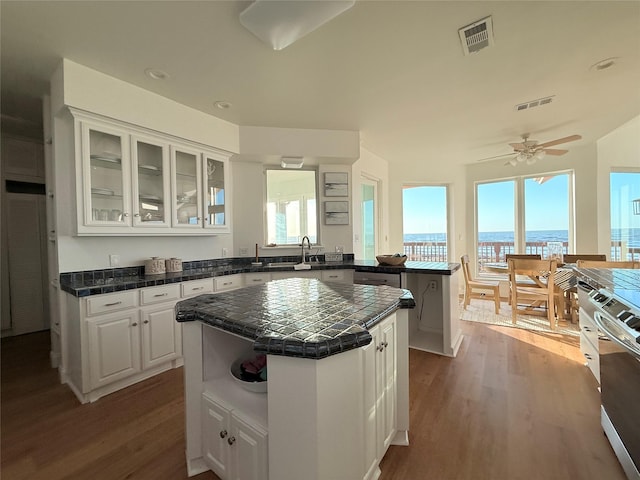 kitchen with visible vents and white cabinets