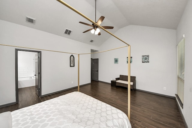 bedroom featuring visible vents, vaulted ceiling, and wood finished floors