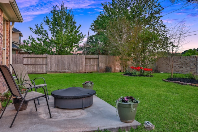 view of yard with a fenced backyard and a patio area