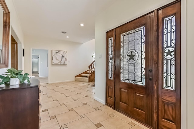 307 Crestwood Dr, El Lago, TX 77586 - entryway with recessed lighting, baseboards, stairs, and visible vents
