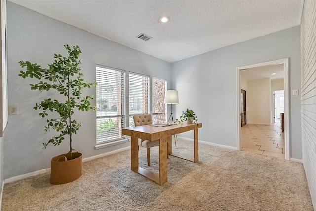 307 Crestwood Dr, El Lago, TX 77586 - carpeted office featuring recessed lighting, a textured ceiling, baseboards, and visible vents