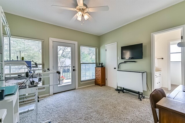 307 Crestwood Dr, El Lago, TX 77586 - doorway featuring light colored carpet and a ceiling fan