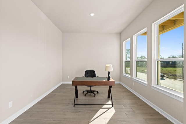 1922 Peacock Isle Dr, Dickinson, TX 77539 - office area featuring recessed lighting, light wood finished floors, and baseboards
