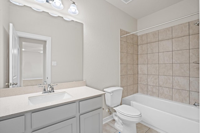 1922 Peacock Isle Dr, Dickinson, TX 77539 - bathroom featuring vanity, toilet,  shower combination, tile patterned flooring, and baseboards