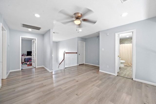 13619 Bonilla Ln, Houston, TX 77083 - unfurnished room with visible vents, light wood finished floors, baseboards, recessed lighting, and a ceiling fan