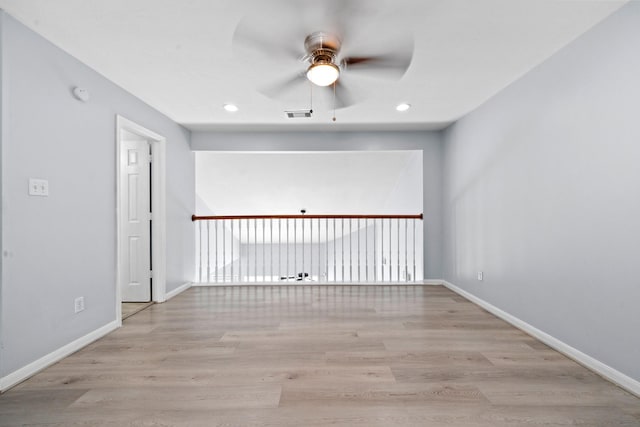 13619 Bonilla Ln, Houston, TX 77083 - spare room with recessed lighting, baseboards, visible vents, a ceiling fan, and wood finished floors