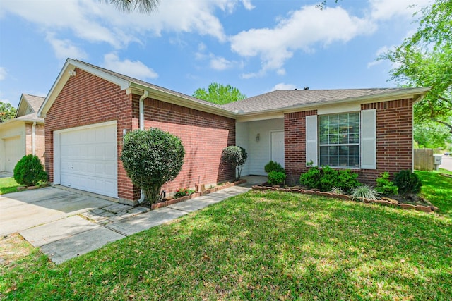 919 Ballardwood Ct, Spring, TX 77373 - ranch-style home featuring an attached garage, driveway, a front lawn, and brick siding