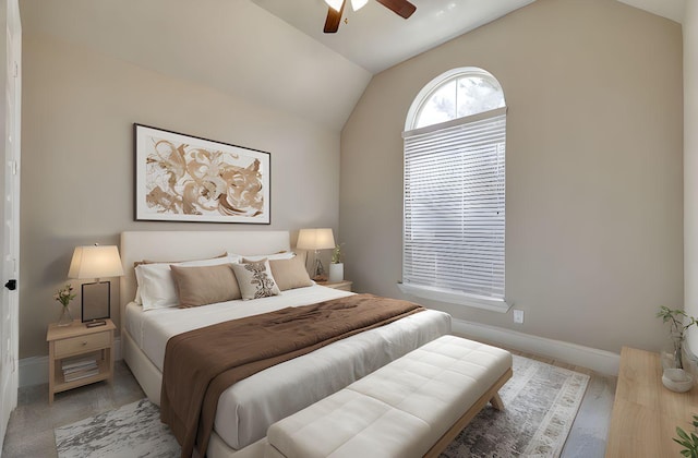17473 Chestnut Cove Dr, Conroe, TX 77302 - bedroom with lofted ceiling, baseboards, and a ceiling fan