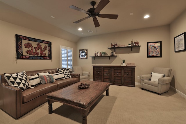 15614 Lake Iris Dr, Houston, TX 77070 - living room featuring a ceiling fan, carpet floors, and recessed lighting