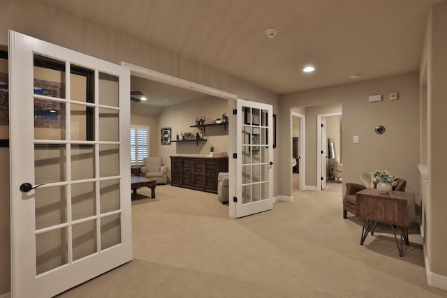 15614 Lake Iris Dr, Houston, TX 77070 - hallway with french doors, carpet, and recessed lighting