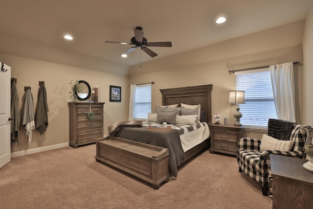 15614 Lake Iris Dr, Houston, TX 77070 - bedroom with light carpet, recessed lighting, and a ceiling fan
