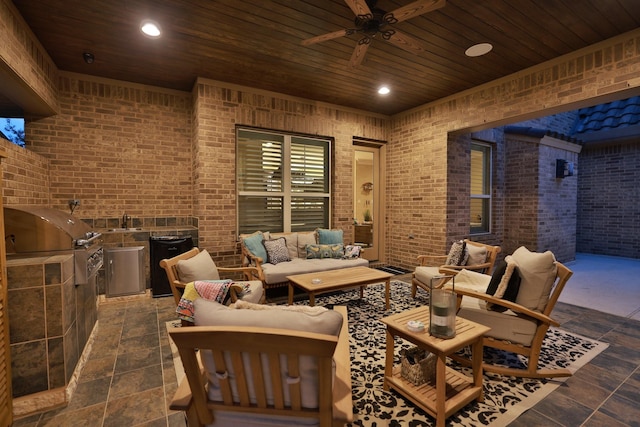 15614 Lake Iris Dr, Houston, TX 77070 - view of patio / terrace with exterior kitchen, an outdoor hangout area, and ceiling fan