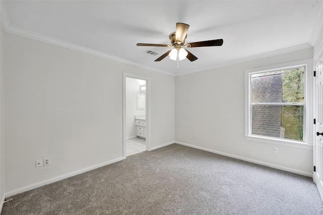 14 Wind River Dr, Conroe, TX 77384 - empty room with carpet flooring, crown molding, ceiling fan, and baseboards