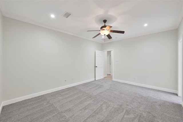 14 Wind River Dr, Conroe, TX 77384 - carpeted spare room featuring ceiling fan, baseboards, recessed lighting, and ornamental molding