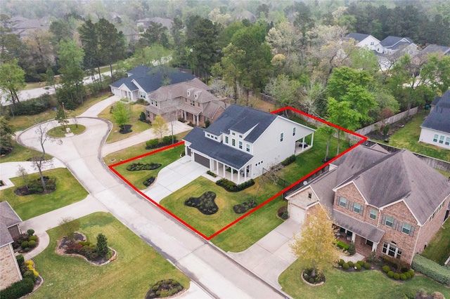 106 Golden Eye Ct, Montgomery, TX 77316 - aerial perspective of suburban area with property parcel outlined