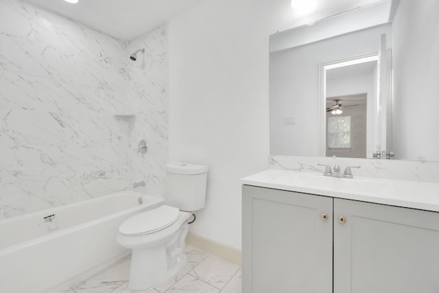 1501 Maiden Ln, Richmond, TX 77469 - bathroom with vanity, toilet, baseboards, marble finish floor, and shower / bathtub combination