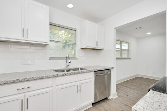 1501 Maiden Ln, Richmond, TX 77469 - kitchen featuring white cabinetry, a sink, tasteful backsplash, and dishwasher